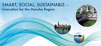 EUSDR promotional image with text "Smart, Social, Sustainable - Innovation for the Danube Region"