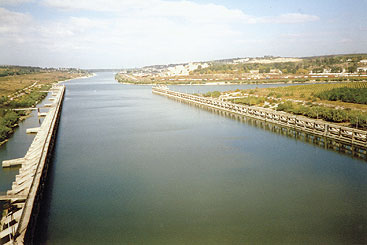 a long bridge over a body of water