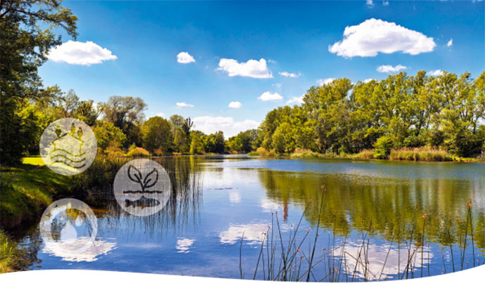 a pond next to a body of water