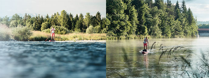 a group of people riding skis on a lake