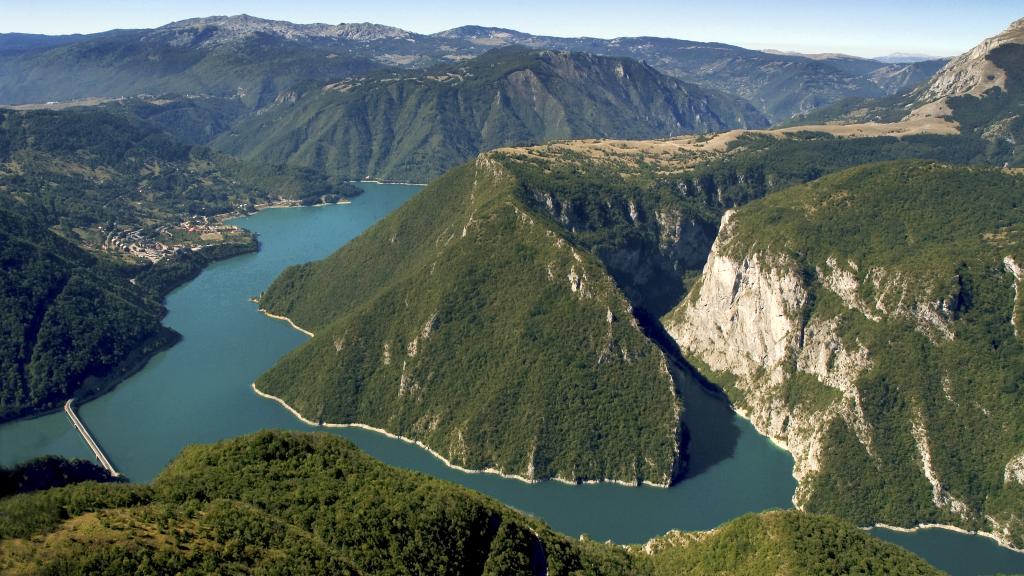 Areal view of the Piva Lake in Montenegro 