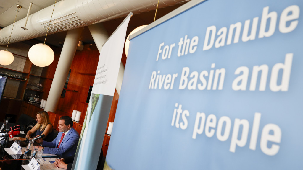 A sign that reads 'For the Danube River Basin and its people'