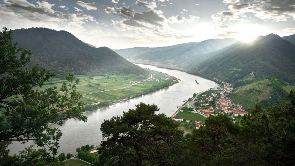 aerial view of the Danube River in Austria
