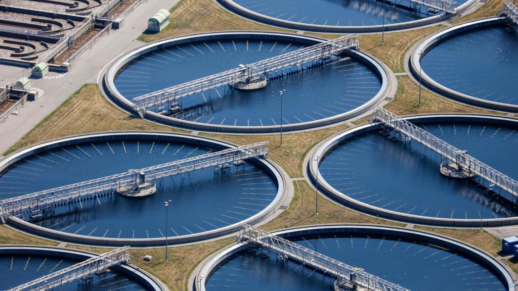 Aerial shot of wastewater treatment plant