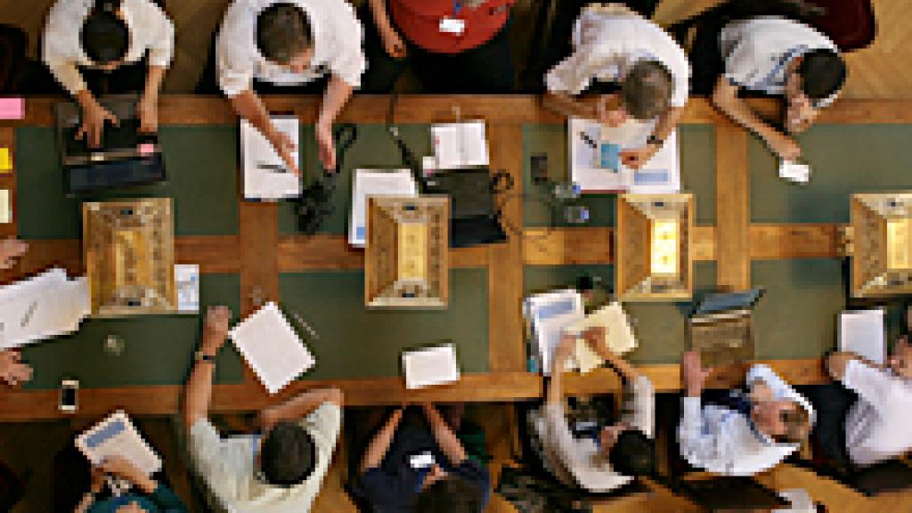 a group of people on a table