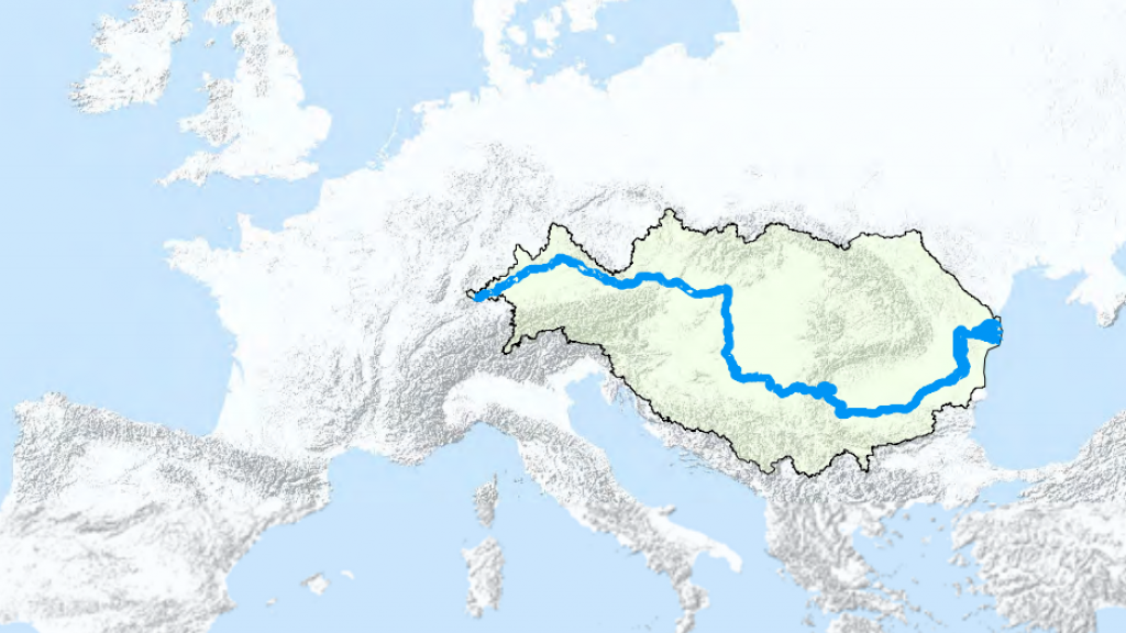 Map of Europe showing the location of the Danube River Basin