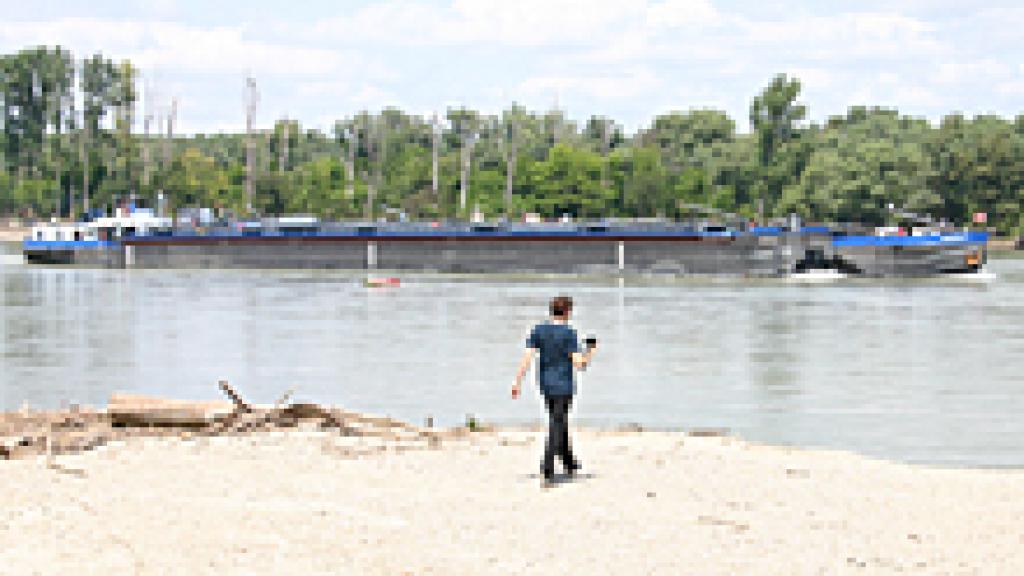 Person standing by a river