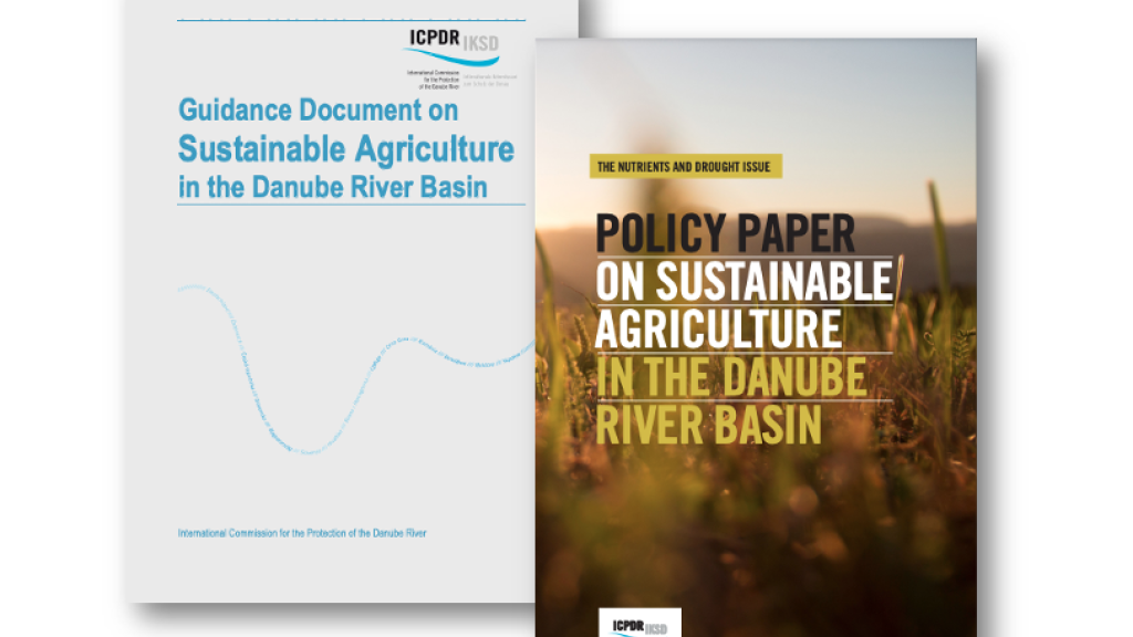 "Guidance Document on Sustainable Agriculture in the Danube River Basin" and "Policy Paper on Sustainable Agriculture in the Danube River Basin" cover pages
