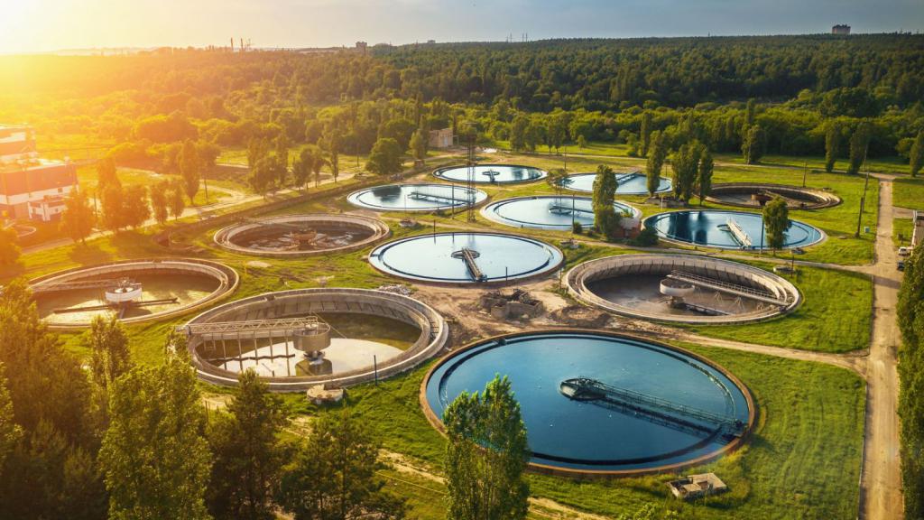 Aerial shot of wastewater treatment plant