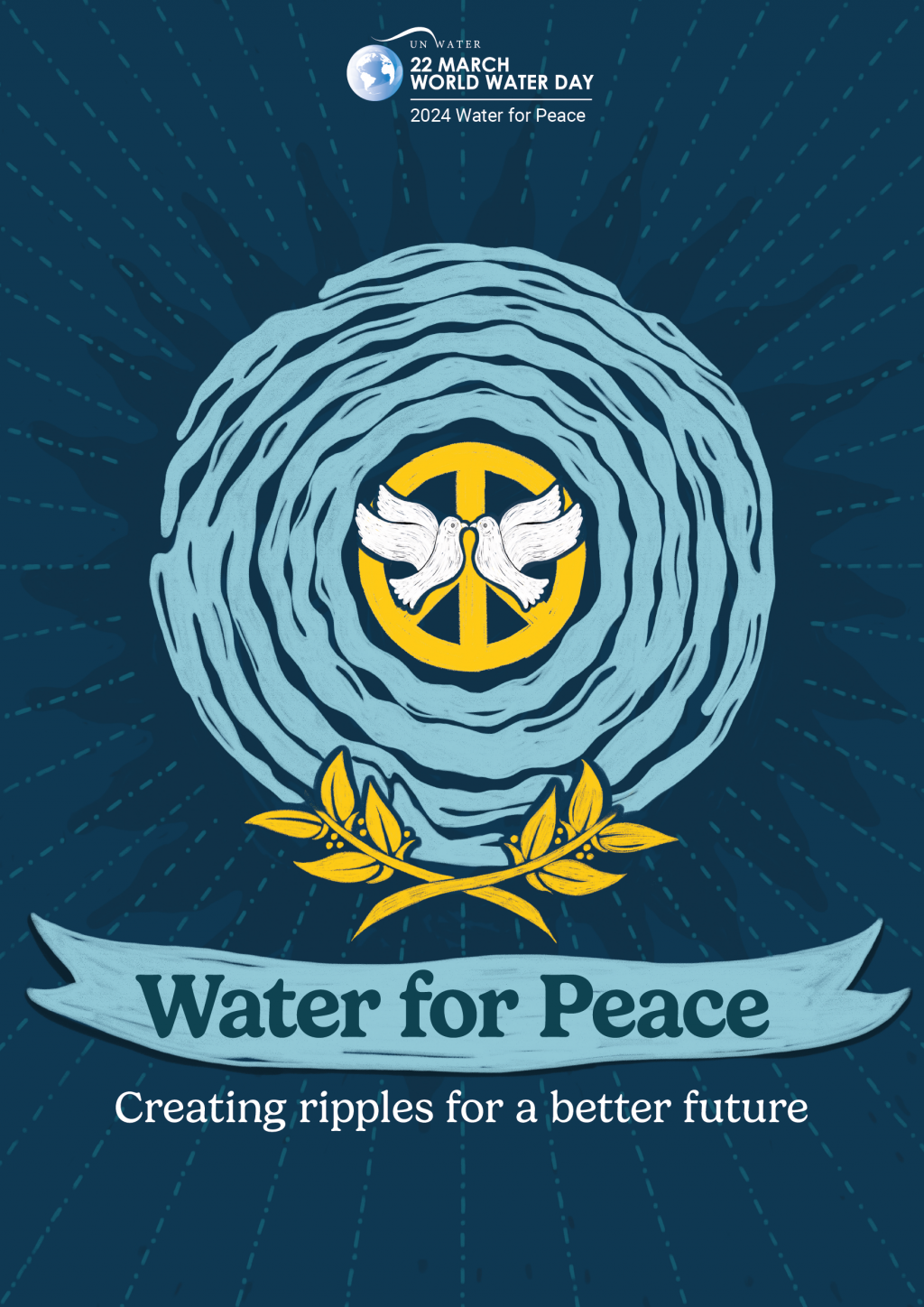 ©UN.ORG several circles made of waves of water and in the center a peace sign and two doves