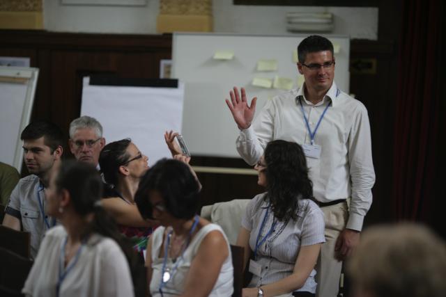 a group of people in a room