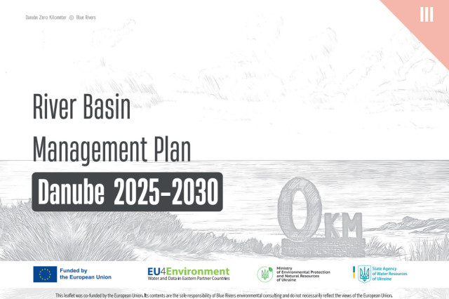 Image that reads River Basin Management, with on the right side a drawing of 0KM and logos at the bottom of the page 