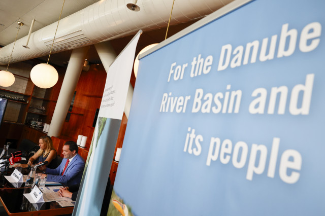 A sign that reads 'For the Danube River Basin and its people'