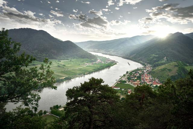 aerial view of the Danube River in Austria