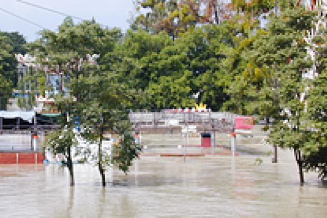 A flooded street 