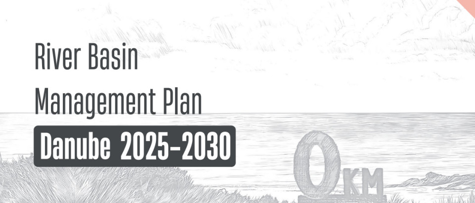 Image that reads River Basin Management, with on the right side a drawing of 0KM and logos at the bottom of the page 