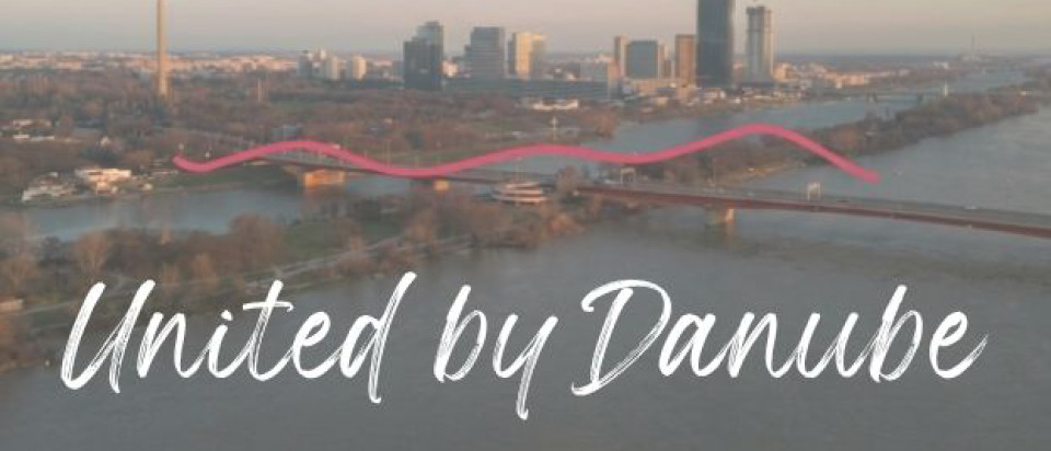 Image of the danube with the text: United by Danube and the Danube Day logo